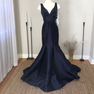 Mac Duggal blue beaded gown 62192